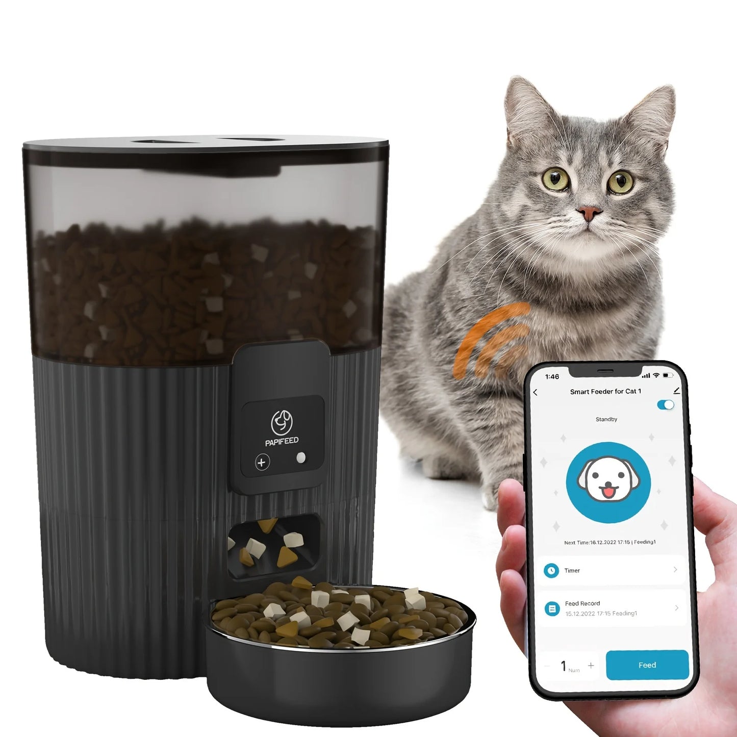 PAPIFEED Smart Automatic Cat And Dog Feeder With WiFi Remote Control And LCD Display - The Paw Tech
