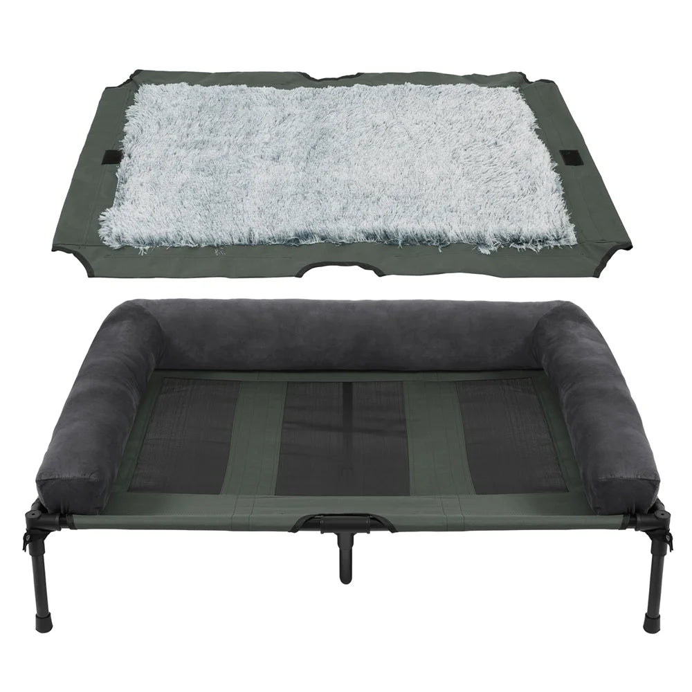 XXL XL Large Dog Bed Outdoor Raised Dog Bed with Cooling Breathable Mat and Soft Plush Mat for Pets and Puppies