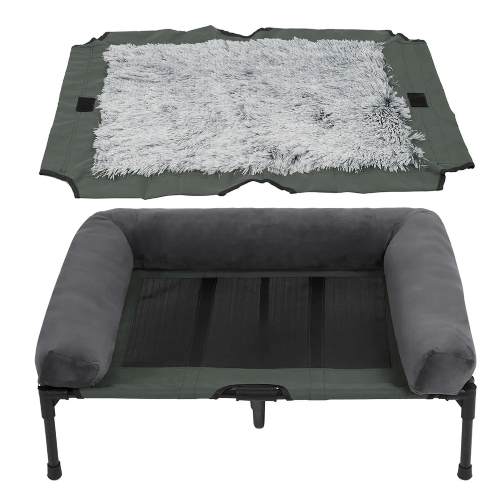 XXL XL Large Dog Bed Outdoor Raised Dog Bed with Cooling Breathable Mat and Soft Plush Mat for Pets and Puppies