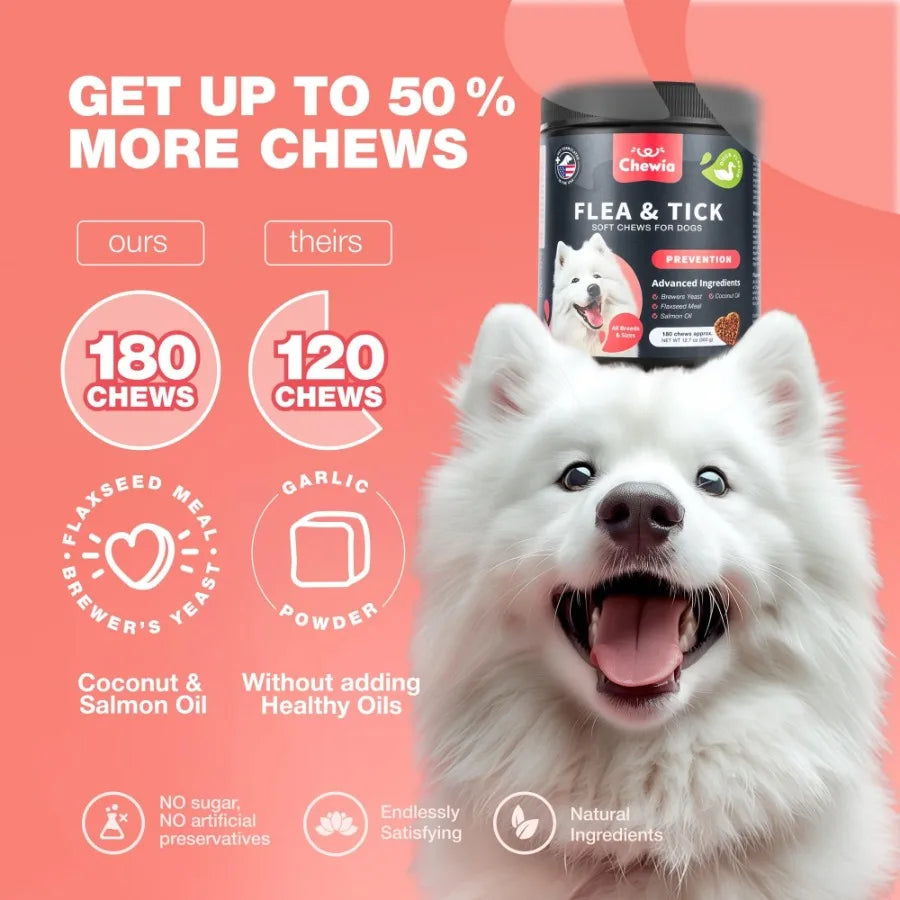 Dog Flea and Tick Treatment Chews FleaTick Prevention for Dogs Chewables Natural Dog Flea Tick Control Soft Treats Immune Suppo - The Paw Tech