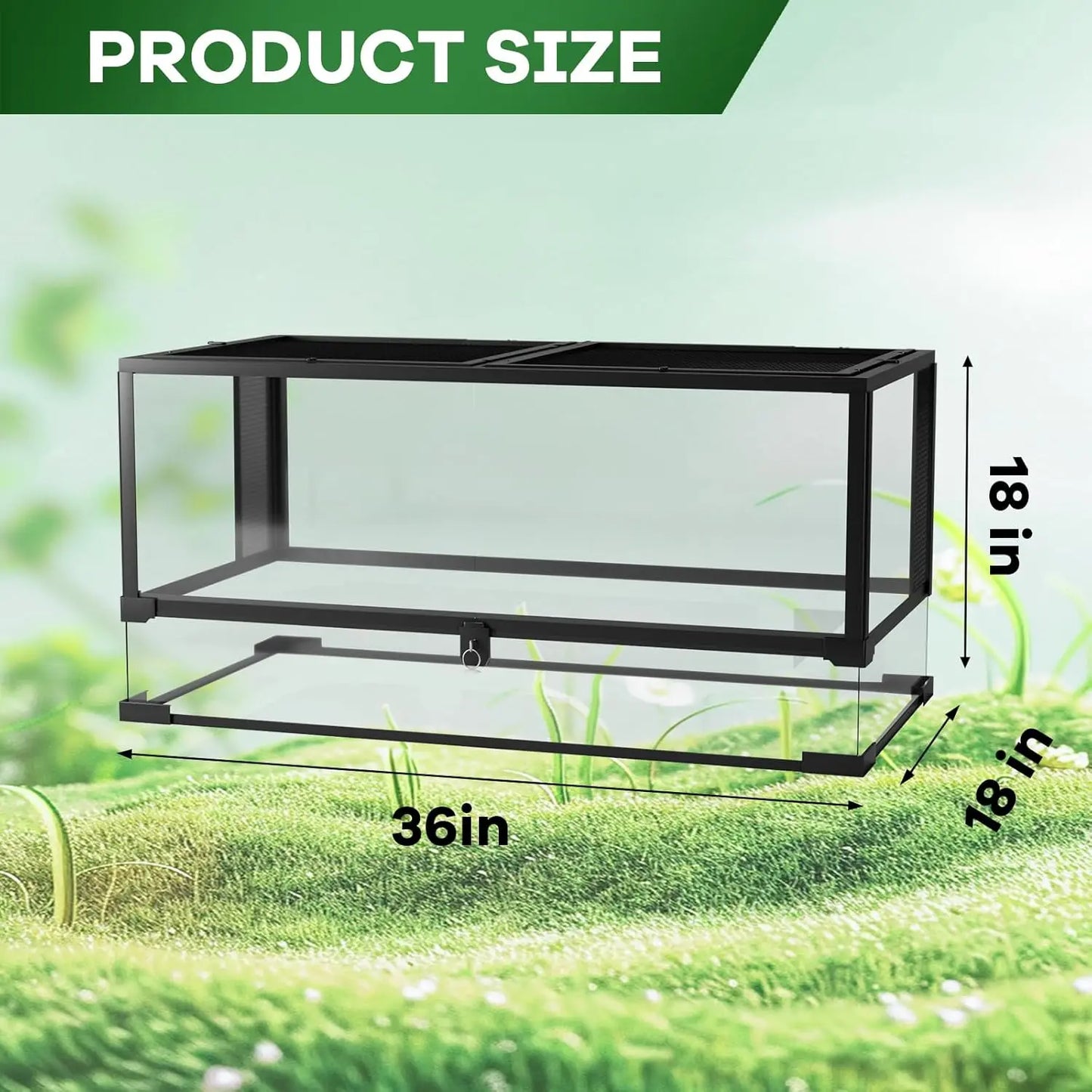 Reptile Glass Terrarium with Top & Side Screen Ventilation Reptile Terrarium, Double Hinge Door Anti Escape Reptile Tank - The Paw Tech