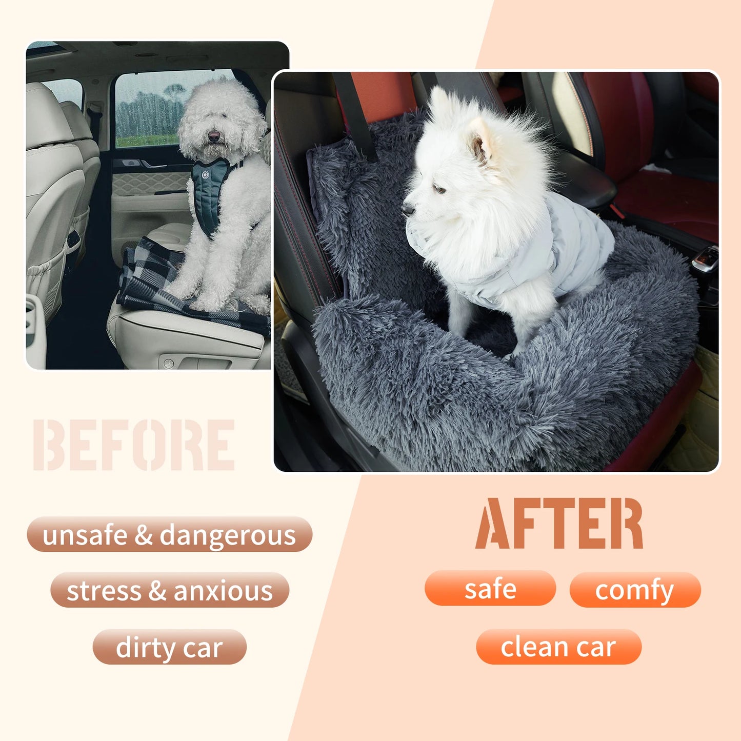Dog Car Seat for Large Dogs Two Dogs Car Back Seats Travel Pet Booster Belt Washable Long Plush Safety Car Sofa Pet Supplies