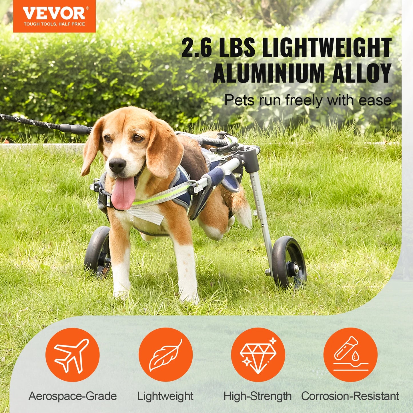 VEVOR 2 Wheels Dog Wheelchair for Back Legs Pet Cart for Injured Disabled Paralysis Hind Limb Weak Pets