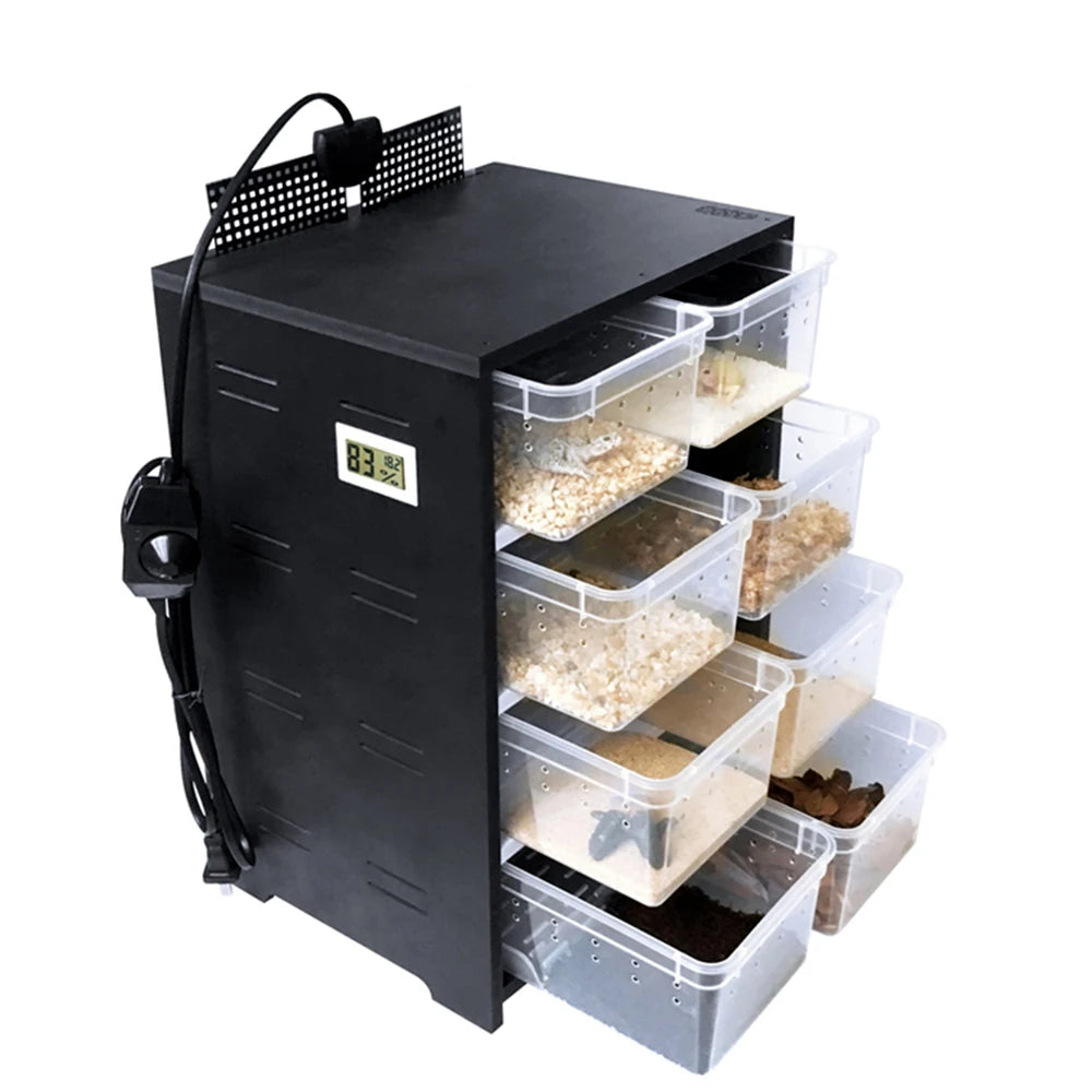 Multi-Layer Acrylic Reptile Breeding Cabinet with 13W Heating Pad, Hygrometer, 8 Transparent Breeding Boxes for Pet Housing - The Paw Tech