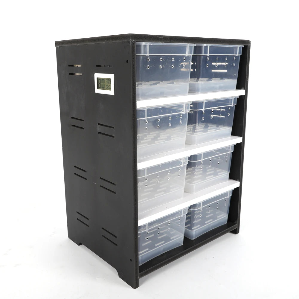 Multi-Layer Acrylic Reptile Breeding Cabinet with 13W Heating Pad, Hygrometer, 8 Transparent Breeding Boxes for Pet Housing - The Paw Tech