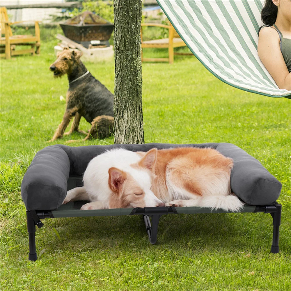 XXL XL Large Dog Bed Outdoor Raised Dog Bed with Cooling Breathable Mat and Soft Plush Mat for Pets and Puppies