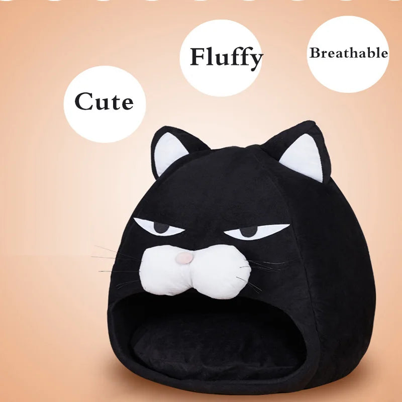 Foldable Cat House Soft Pet Nest With Cushion Cute Cartoon House for Cats Dogs Warm Puppy Kennel Kitten Cave Mat Cat Accessories - The Paw Tech