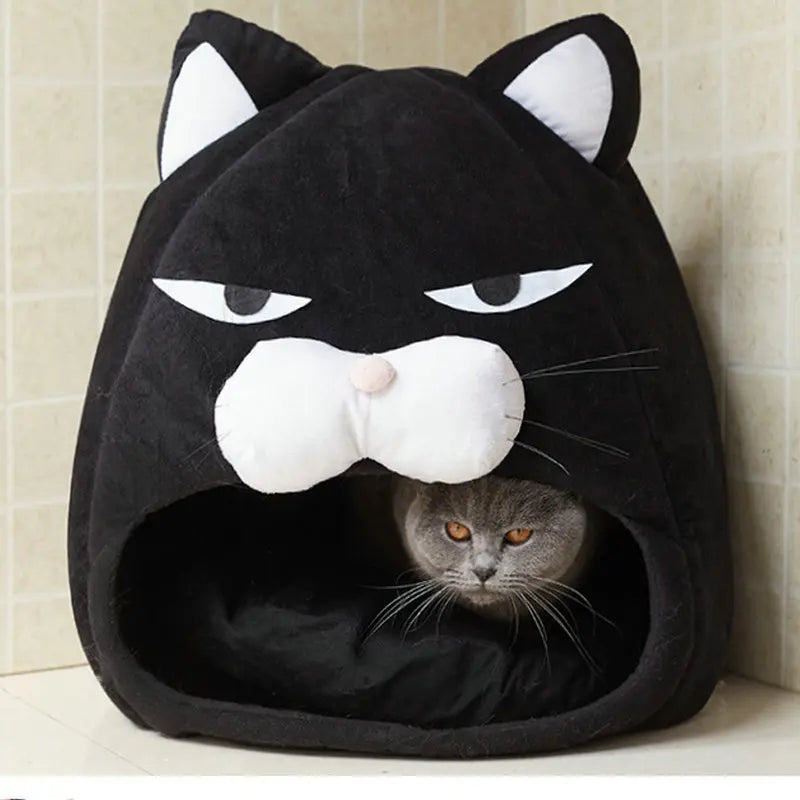 Foldable Cat House Soft Pet Nest With Cushion Cute Cartoon House for Cats Dogs Warm Puppy Kennel Kitten Cave Mat Cat Accessories - The Paw Tech