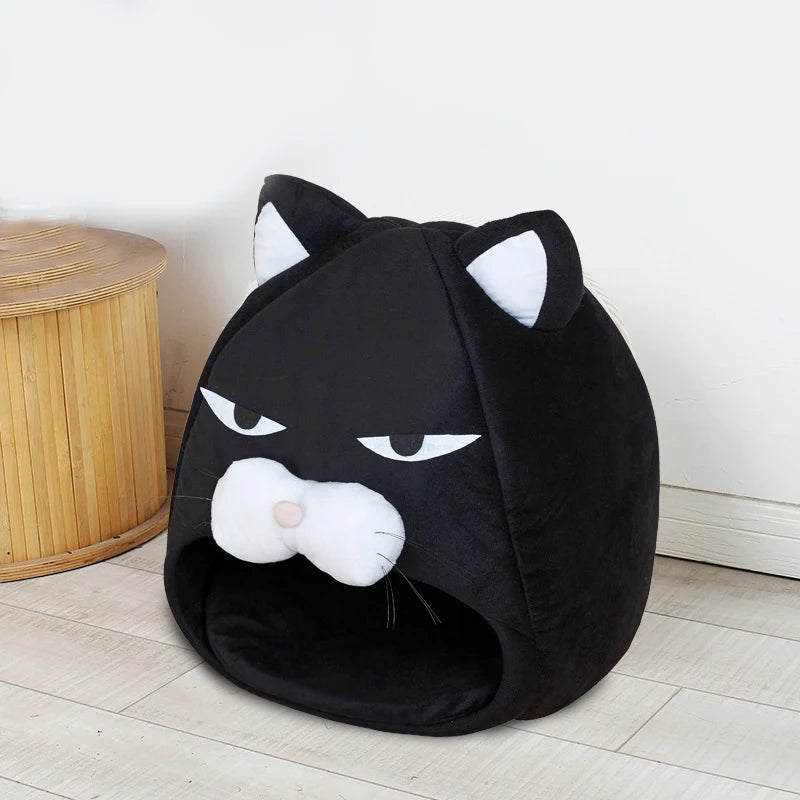 Foldable Cat House Soft Pet Nest With Cushion Cute Cartoon House for Cats Dogs Warm Puppy Kennel Kitten Cave Mat Cat Accessories - The Paw Tech