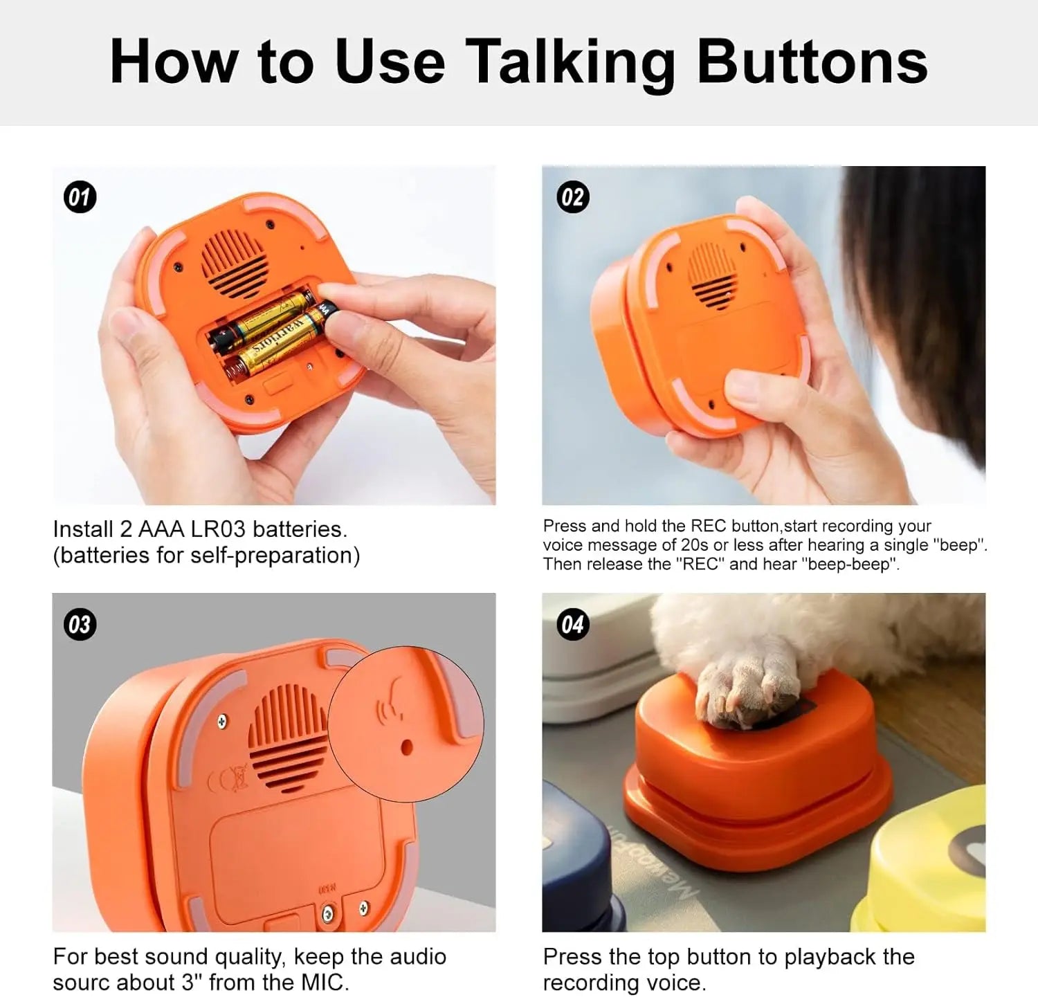 Mewoofun Dog Buttons with Rubber Mat Recordable Talking Buttons - The Paw Tech