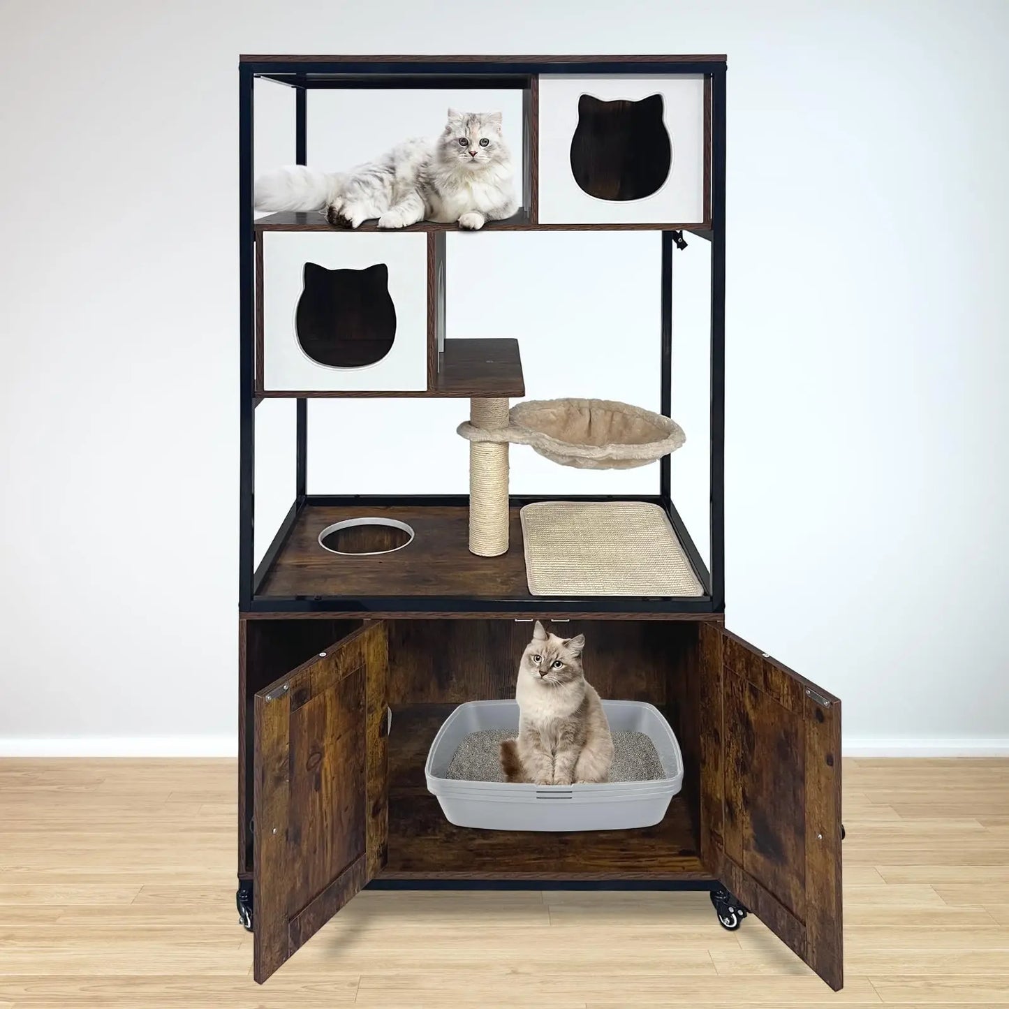 Cat Litter Box Enclosure, Wooden Cat House On Wheels - The Paw Tech
