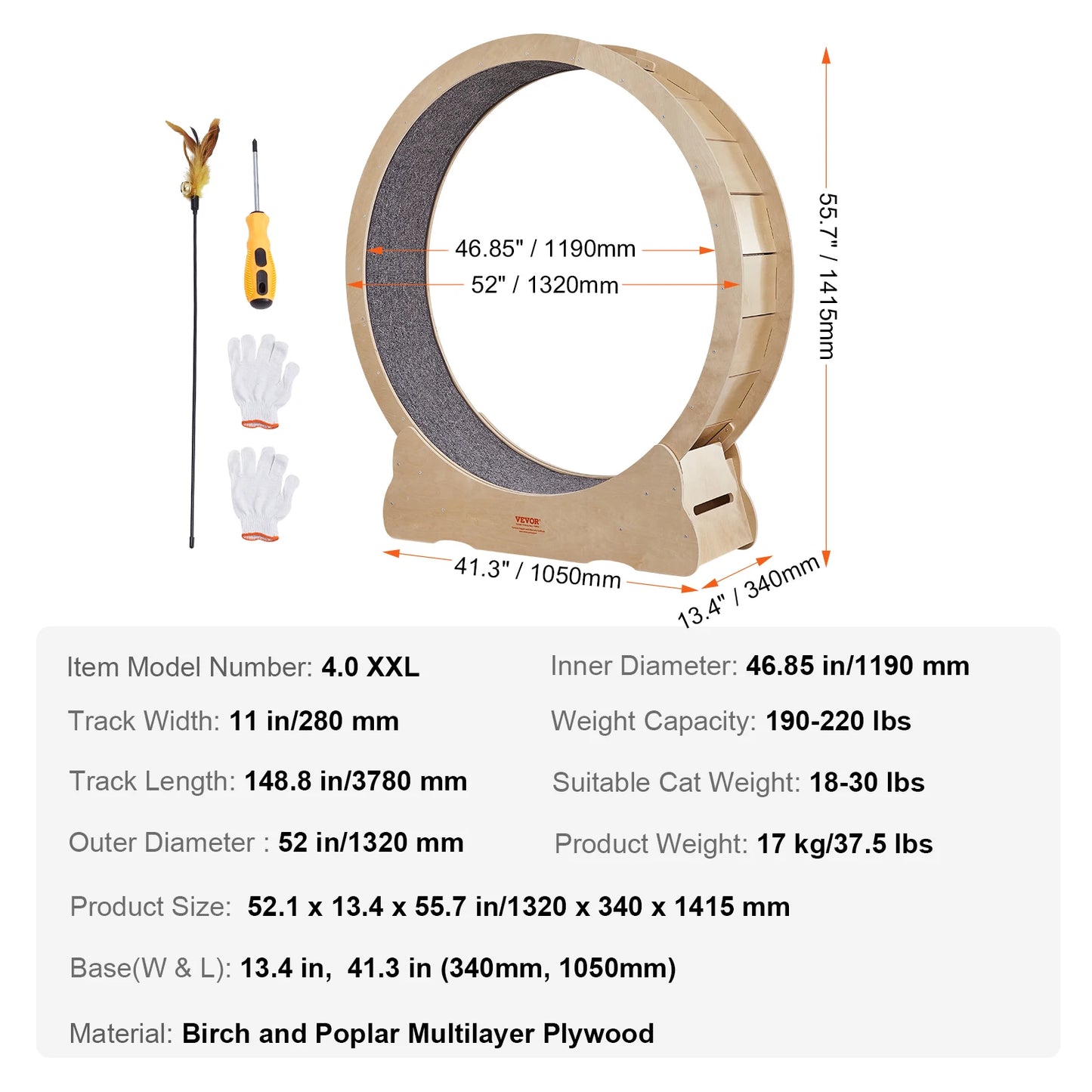 VEVOR Cat Exercise Wheel Natural Wood Silent Running Toy - The Paw Tech