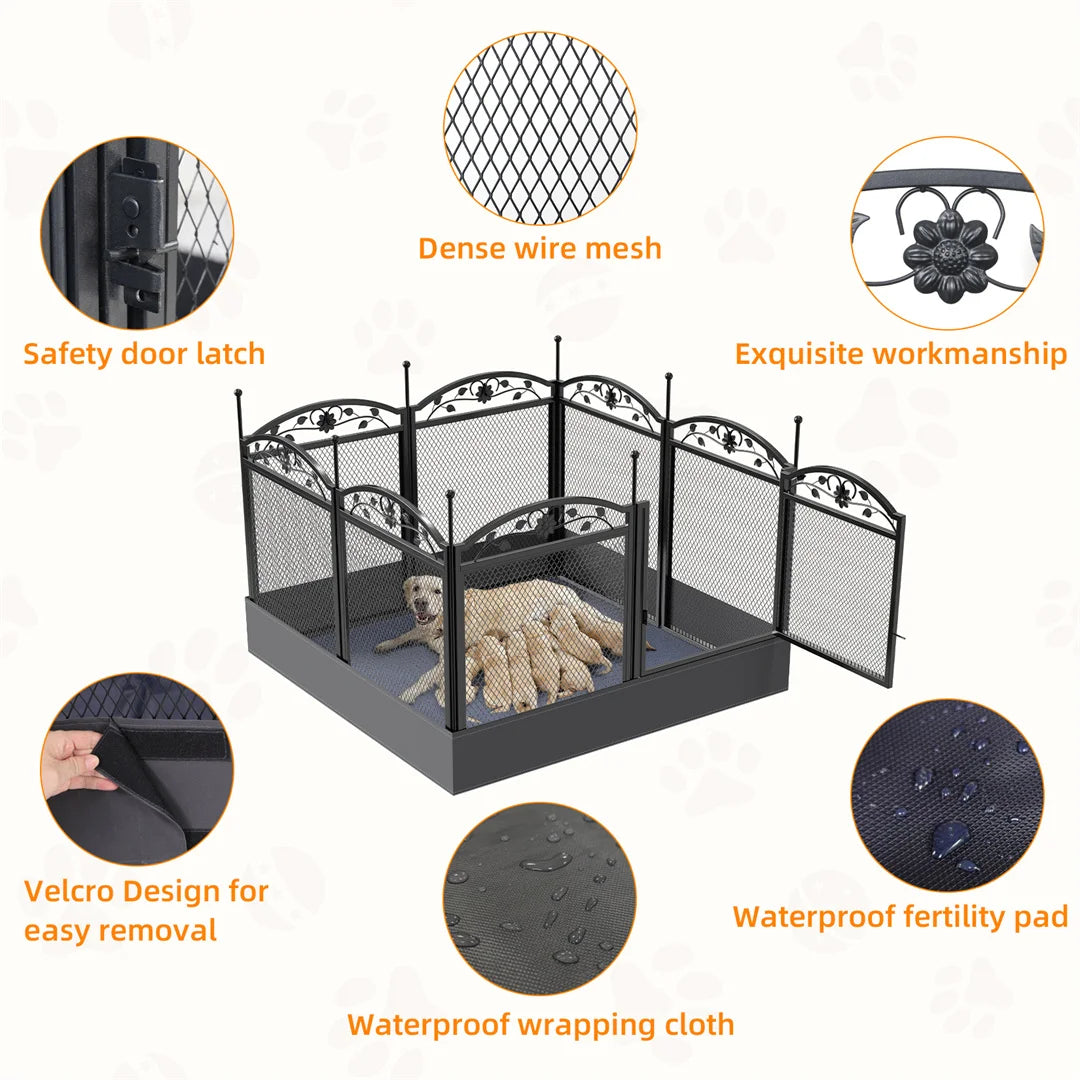 8 Panels DIY Heavy Duty Dog Playpen Pen Outdoor Indoor Dog Puppy Metal Fence with Waterproof Fertility Pad for Whelping,Training - The Paw Tech
