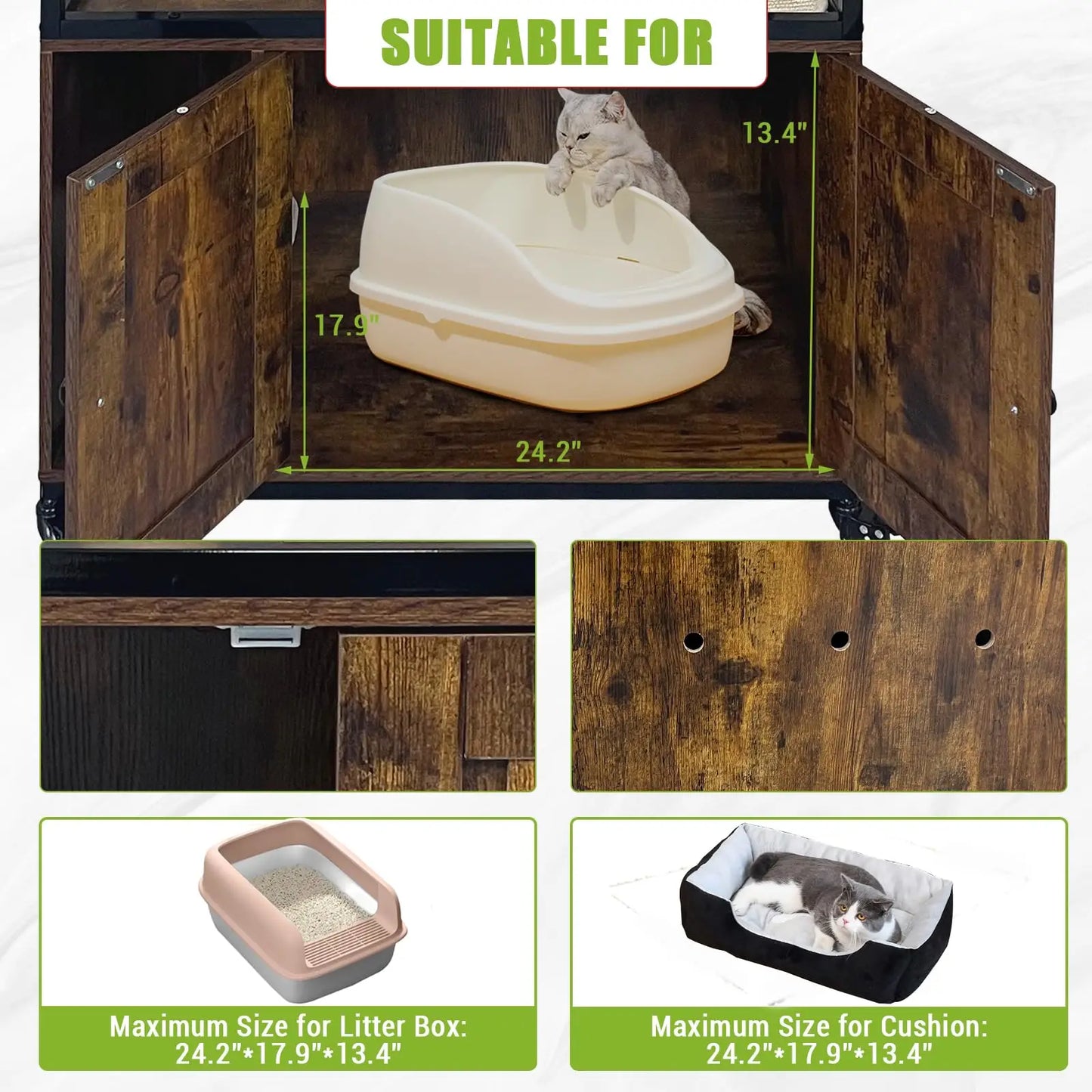Cat Litter Box Enclosure, Wooden Cat House On Wheels - The Paw Tech