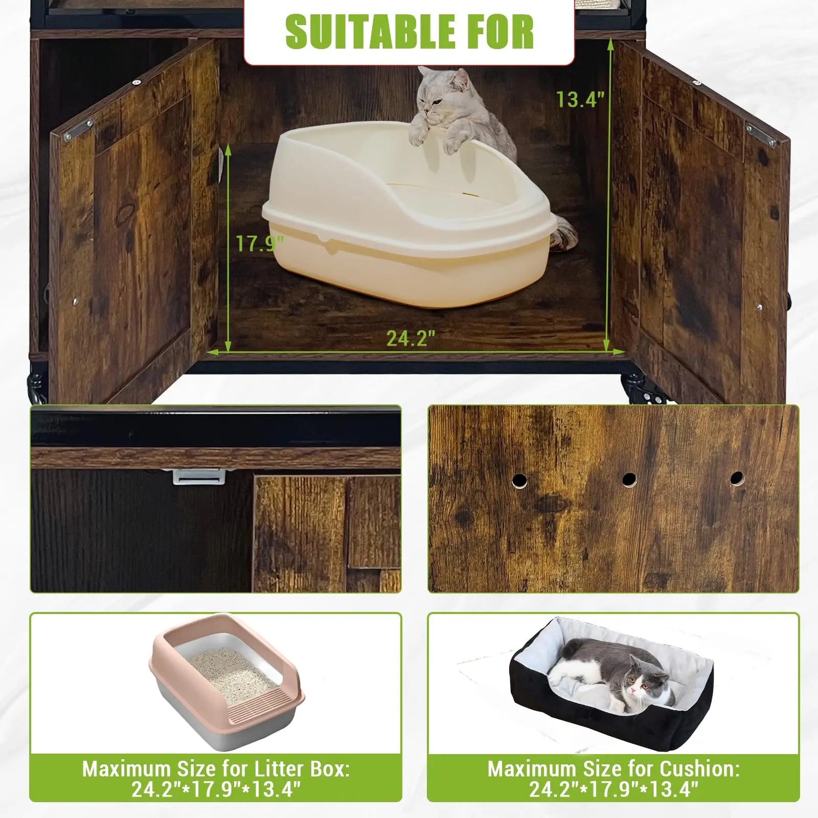 Cat Litter Box Enclosure, Wooden Cat House On Wheels - The Paw Tech