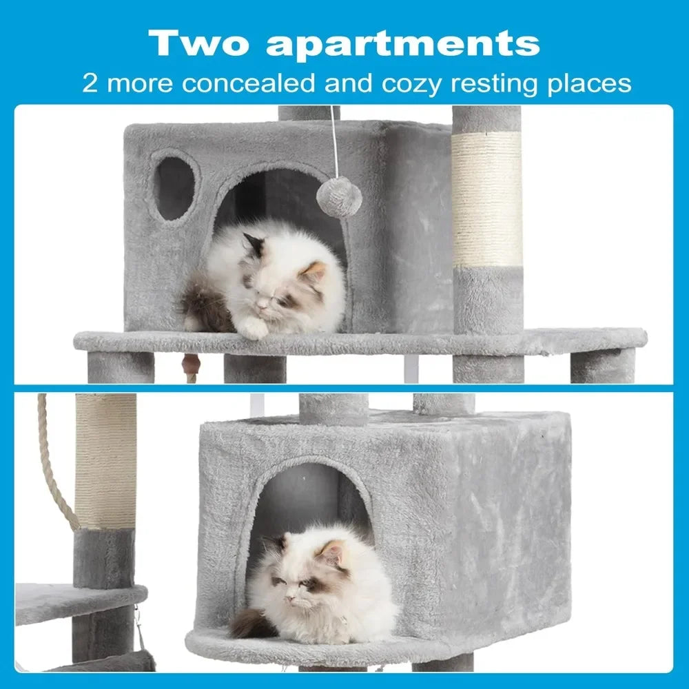 Large Multi-Level Cat Tree Condo Furniture with Sisal Covered Scratching Posts Two Bigger Plush Condos Perch Hammock for Kittens - The Paw Tech