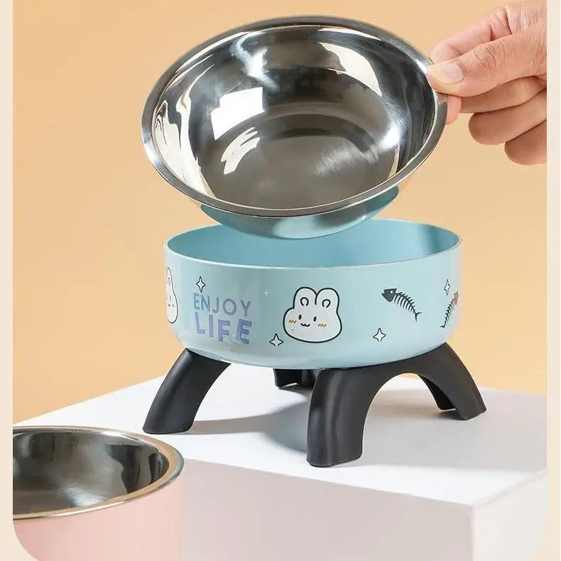 Elevated Pet Bowl for Puppies & Kittens Non Slip Stainless Steel Cat & Dog Food Dish with Neck Support, Anti Tip Design