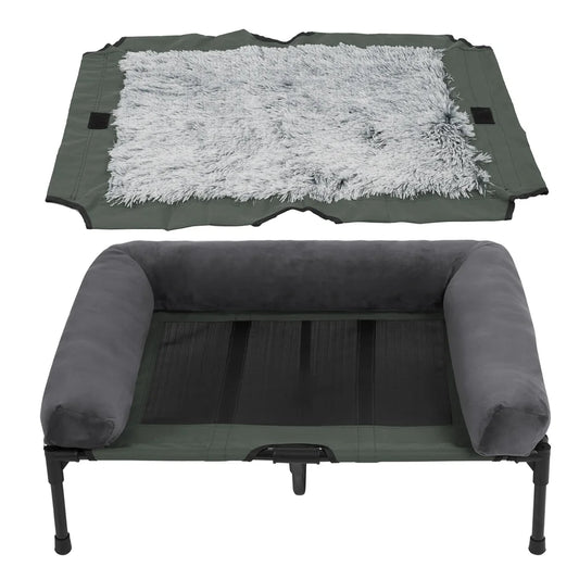 XXL XL Large Dog Bed Outdoor Raised Dog Bed with Cooling Breathable Mat and Soft Plush Mat for Pets and Puppies