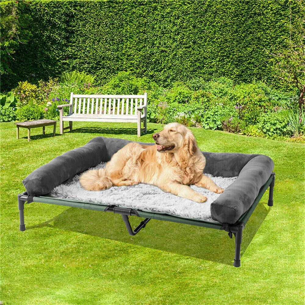 XXL XL Large Dog Bed Outdoor Raised Dog Bed with Cooling Breathable Mat and Soft Plush Mat for Pets and Puppies