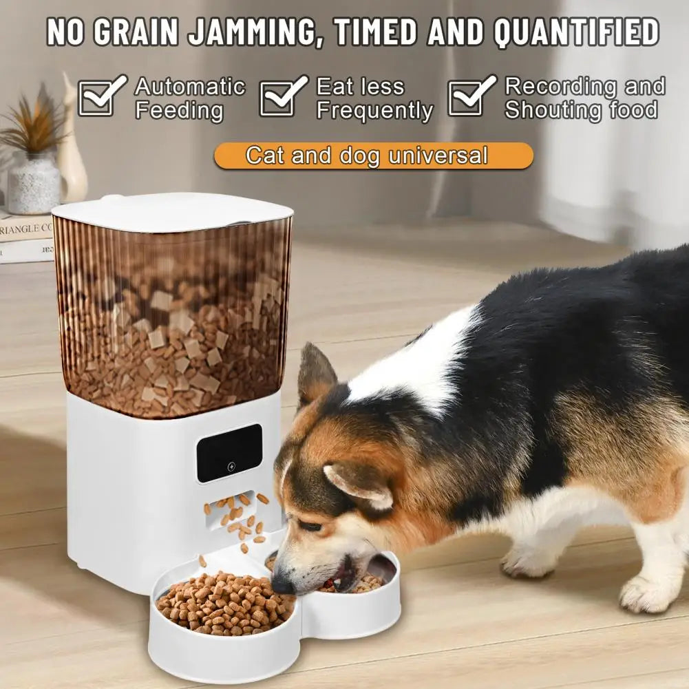 Smart Pet Feeder with Dual Bowls and 5L Transparent Storage WiFi App Control for Automatic Timed Dispensing for Cats and Dogs - The Paw Tech