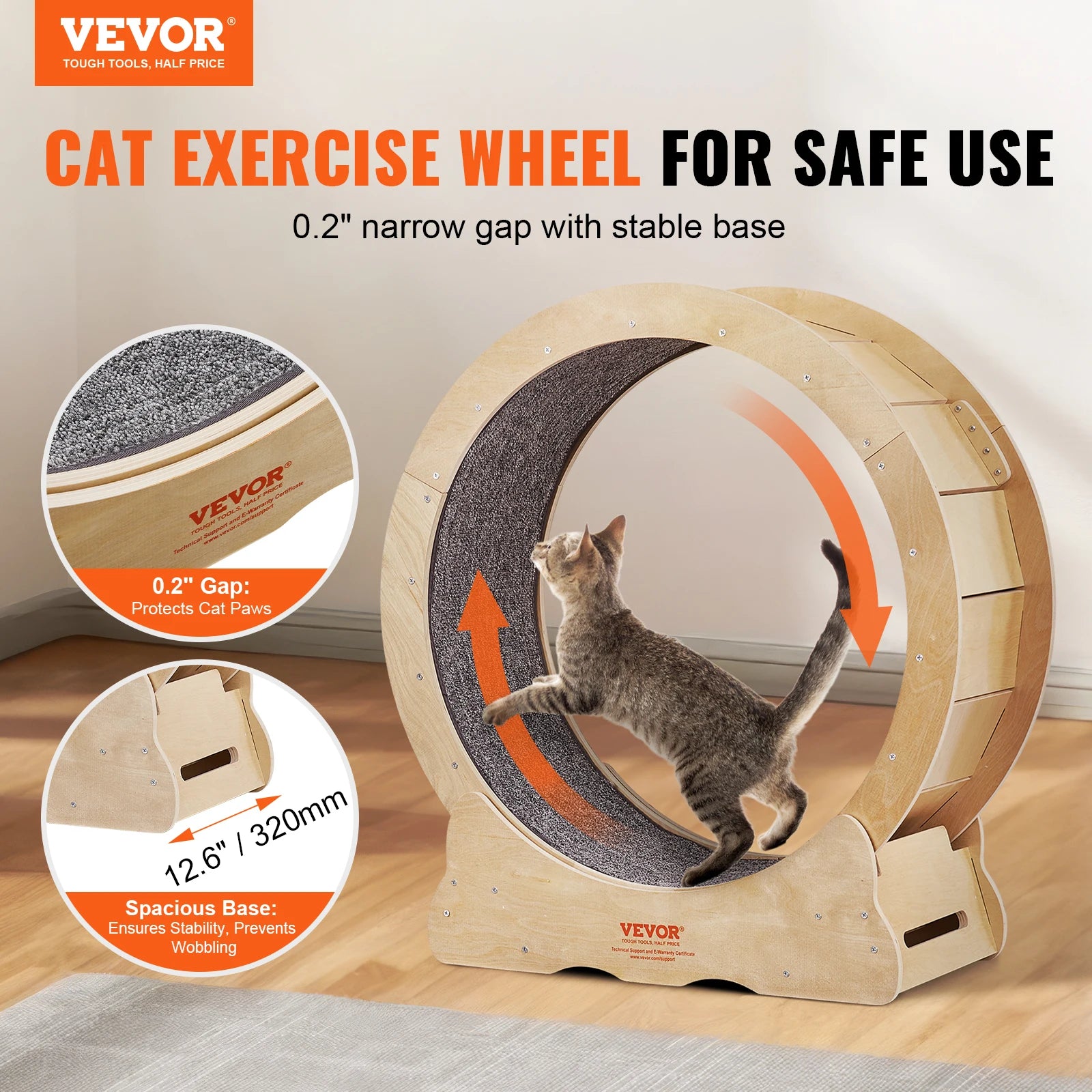 VEVOR Cat Exercise Wheel Natural Wood Silent Running Toy - The Paw Tech