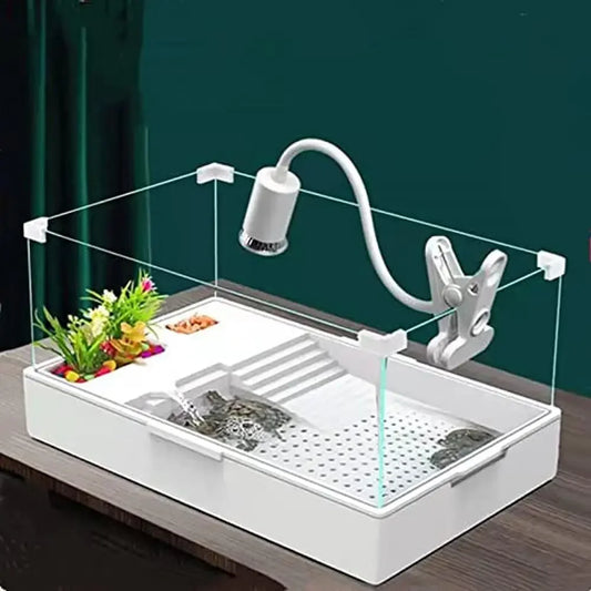 Reptile Tank Aquarium Terrapin Lake 15 Gallons Acrylic Habitat with Water Pump 360° Panoramic View Separated Design Translucent - The Paw Tech