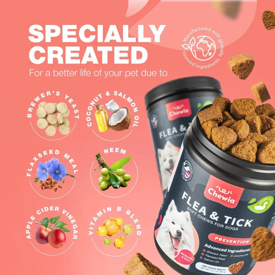 Dog Flea and Tick Treatment Chews FleaTick Prevention for Dogs Chewables Natural Dog Flea Tick Control Soft Treats Immune Suppo - The Paw Tech