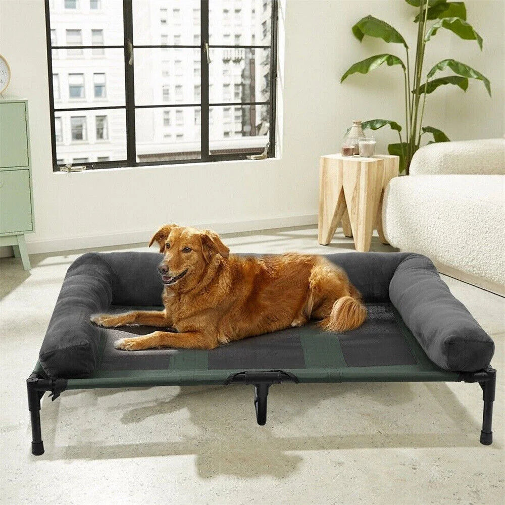 XXL XL Large Dog Bed Outdoor Raised Dog Bed with Cooling Breathable Mat and Soft Plush Mat for Pets and Puppies