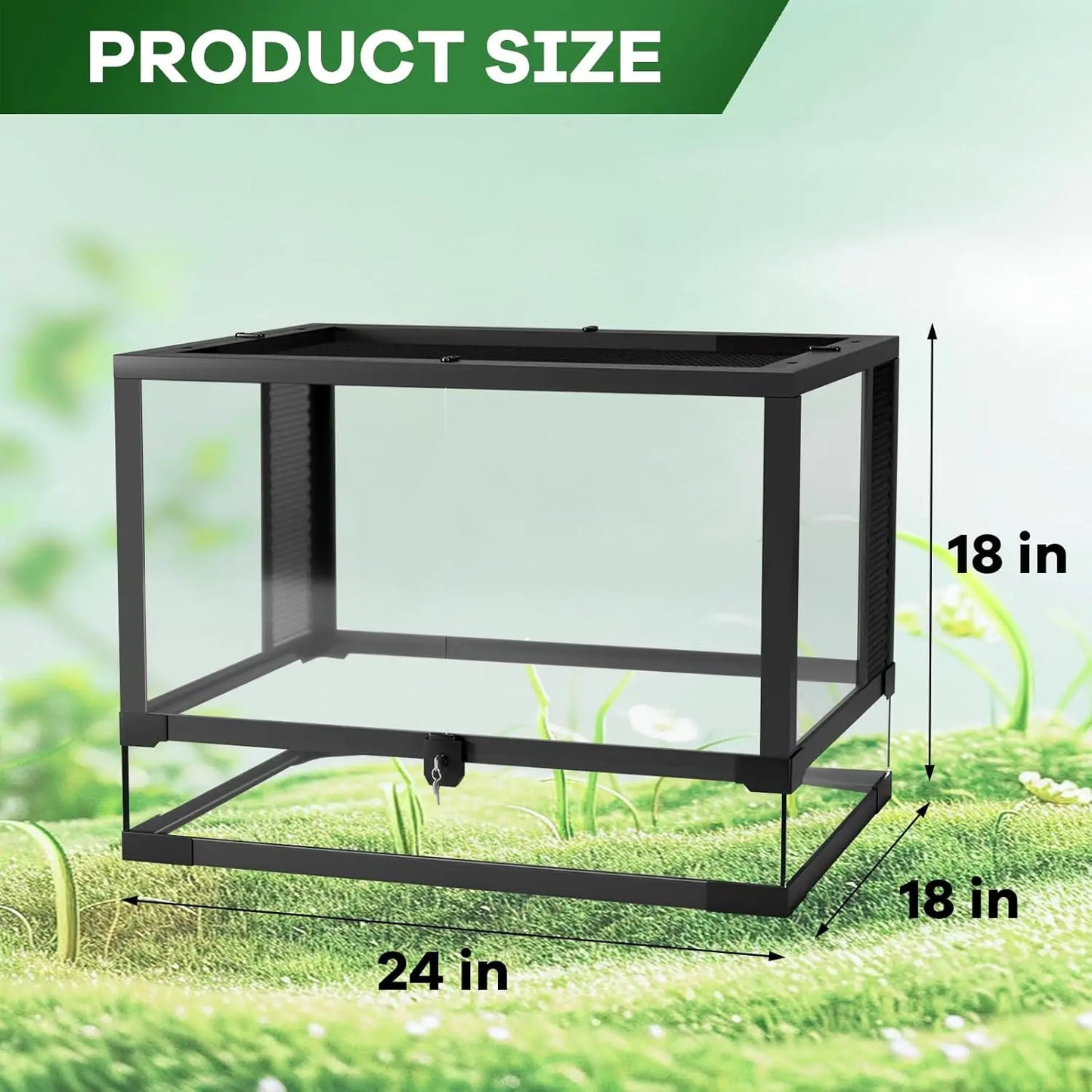Reptile Glass Terrarium with Top & Side Screen Ventilation Reptile Terrarium, Double Hinge Door  Anti Escape Reptile Tank - The Paw Tech