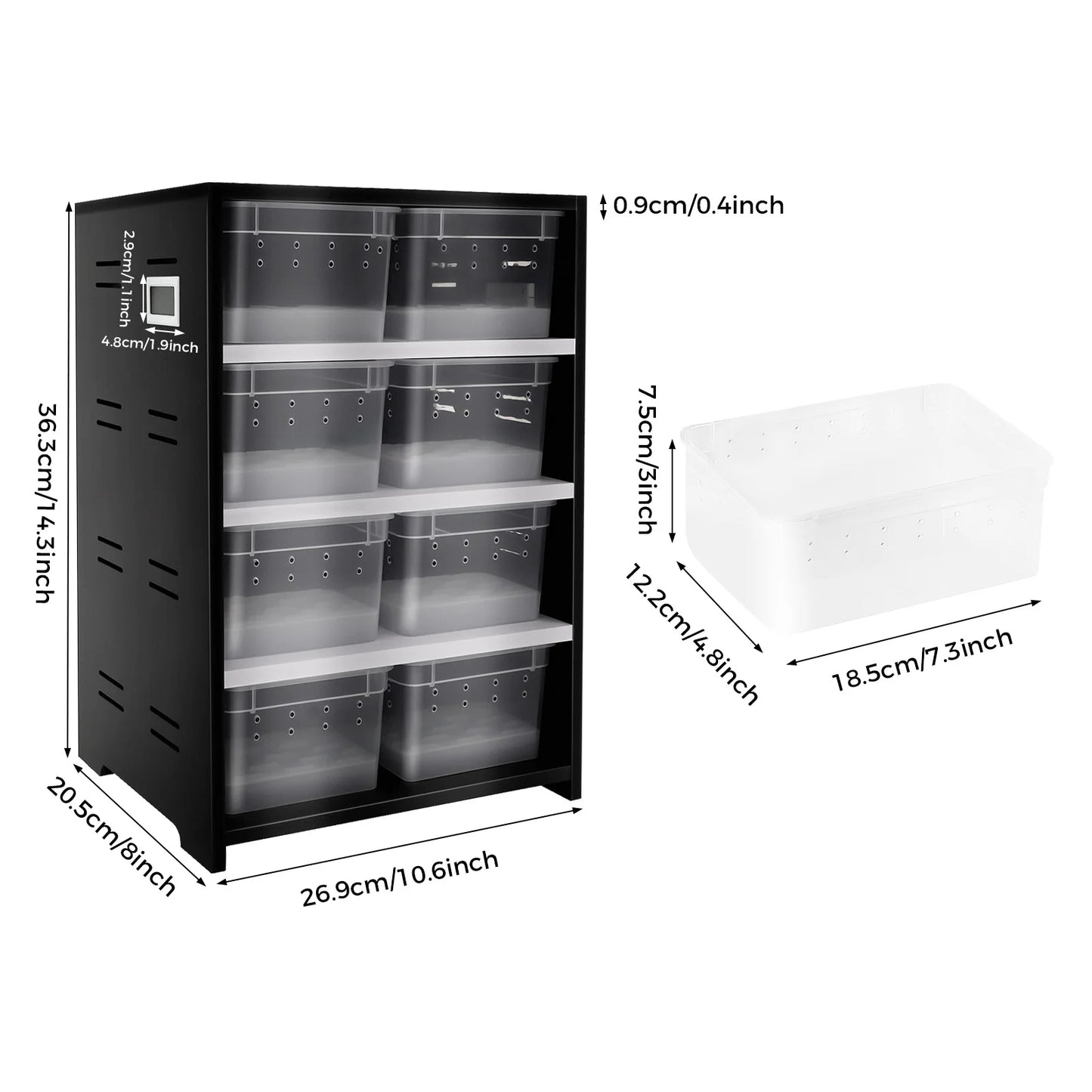 Reptile Breeding Cabinet with 8 Clear Boxes, 25W Heating Pad, Thermometer, for Spiders, Lizards & Small Reptiles, Space-Saving
