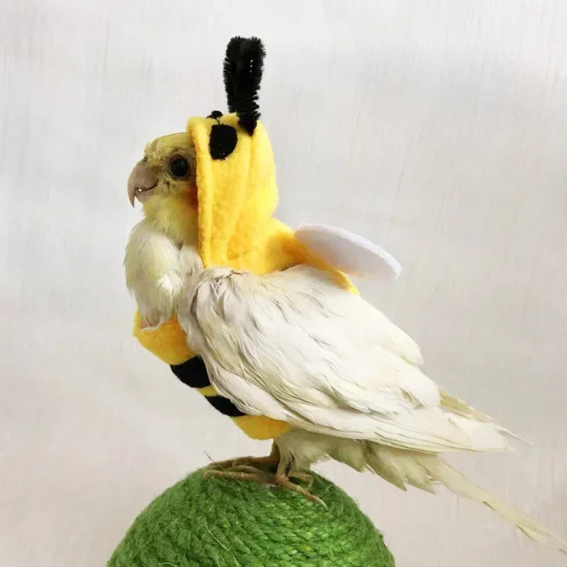 Funny Bee Shaped Birds Clothes Flying Suit Parrots Costume Cosplay Winter Warm Hat Hooded Pet Accessories for Parakeet Cockatiel - The Paw Tech