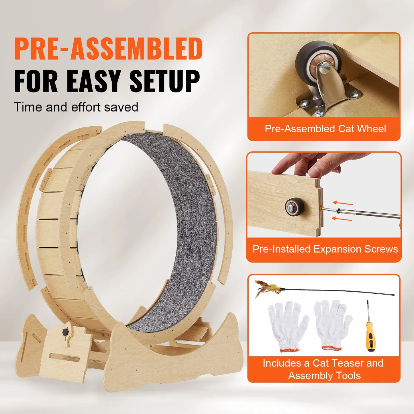 VEVOR Cat Exercise Wheel Natural Wood Silent Running Toy - The Paw Tech