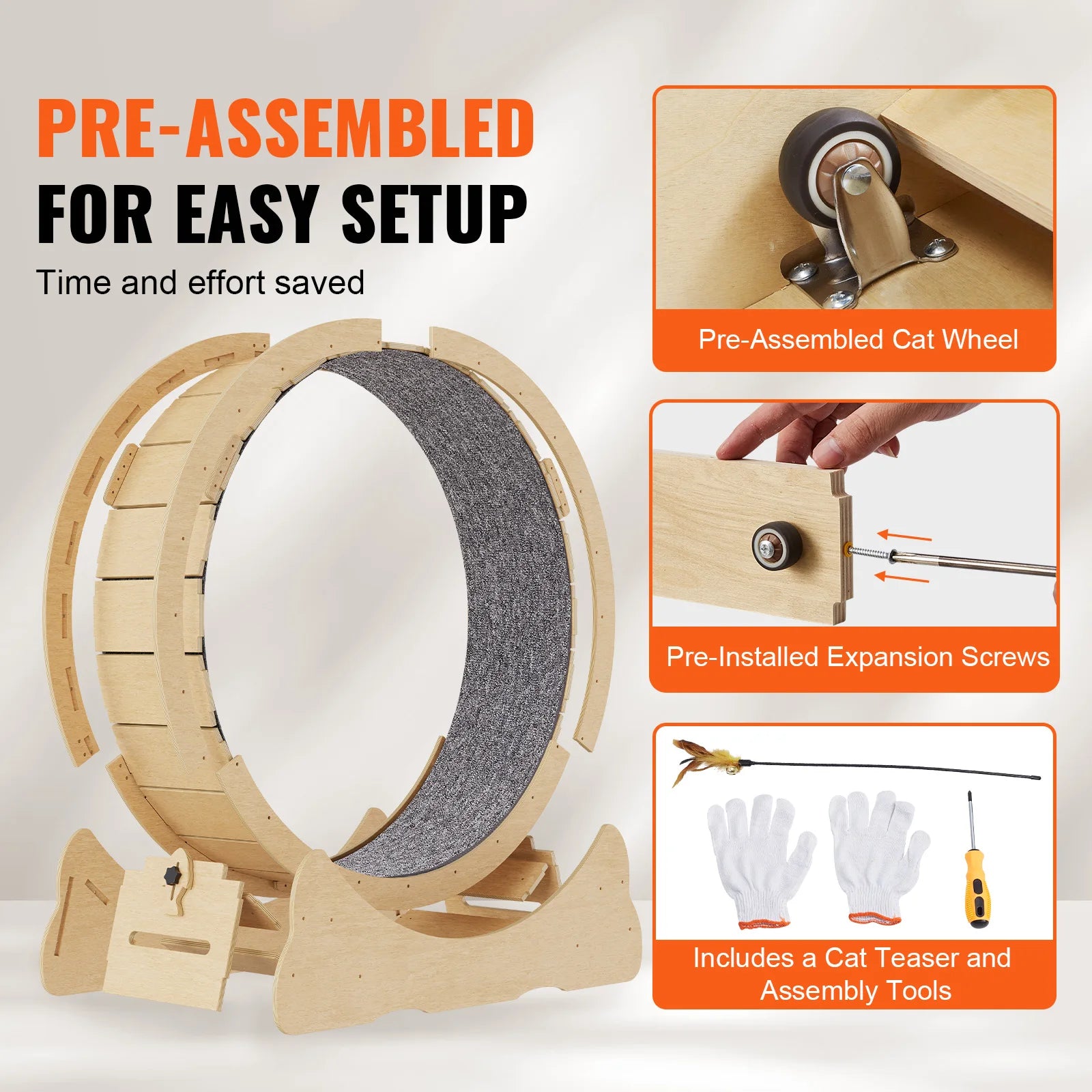 VEVOR Cat Exercise Wheel Natural Wood Silent Running Toy - The Paw Tech