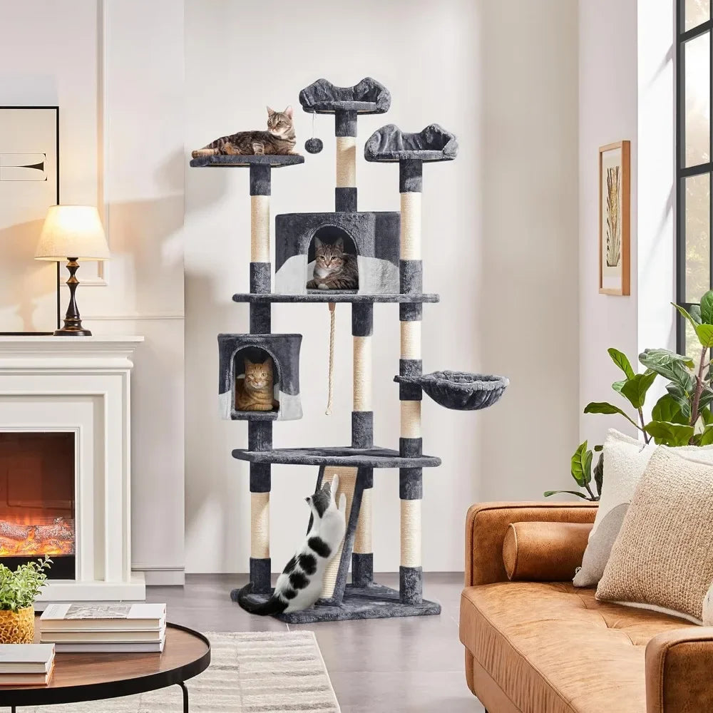 79 Inch Multi Level Cat Tree Indoor Cat Tower with Sisal Covered Scratching Posts Plush Perches and Condo for Kittens Cats and Pets