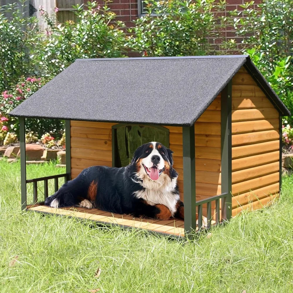 Outdoor Weatherproof Dog House Easy to Assemble Puppy Shelter with All Around Iron Frame and Fir Wood Ideal for Large Dogs - The Paw Tech
