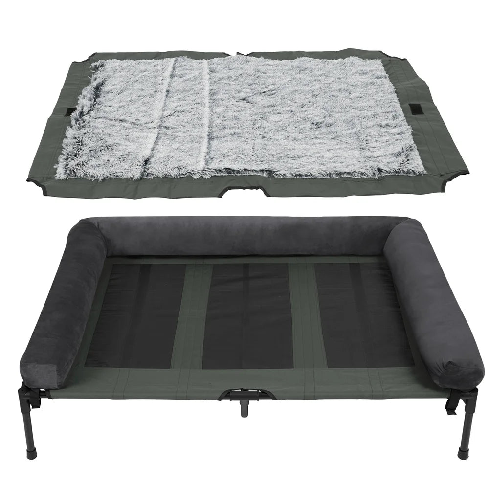 XXL XL Large Dog Bed Outdoor Raised Dog Bed with Cooling Breathable Mat and Soft Plush Mat for Pets and Puppies