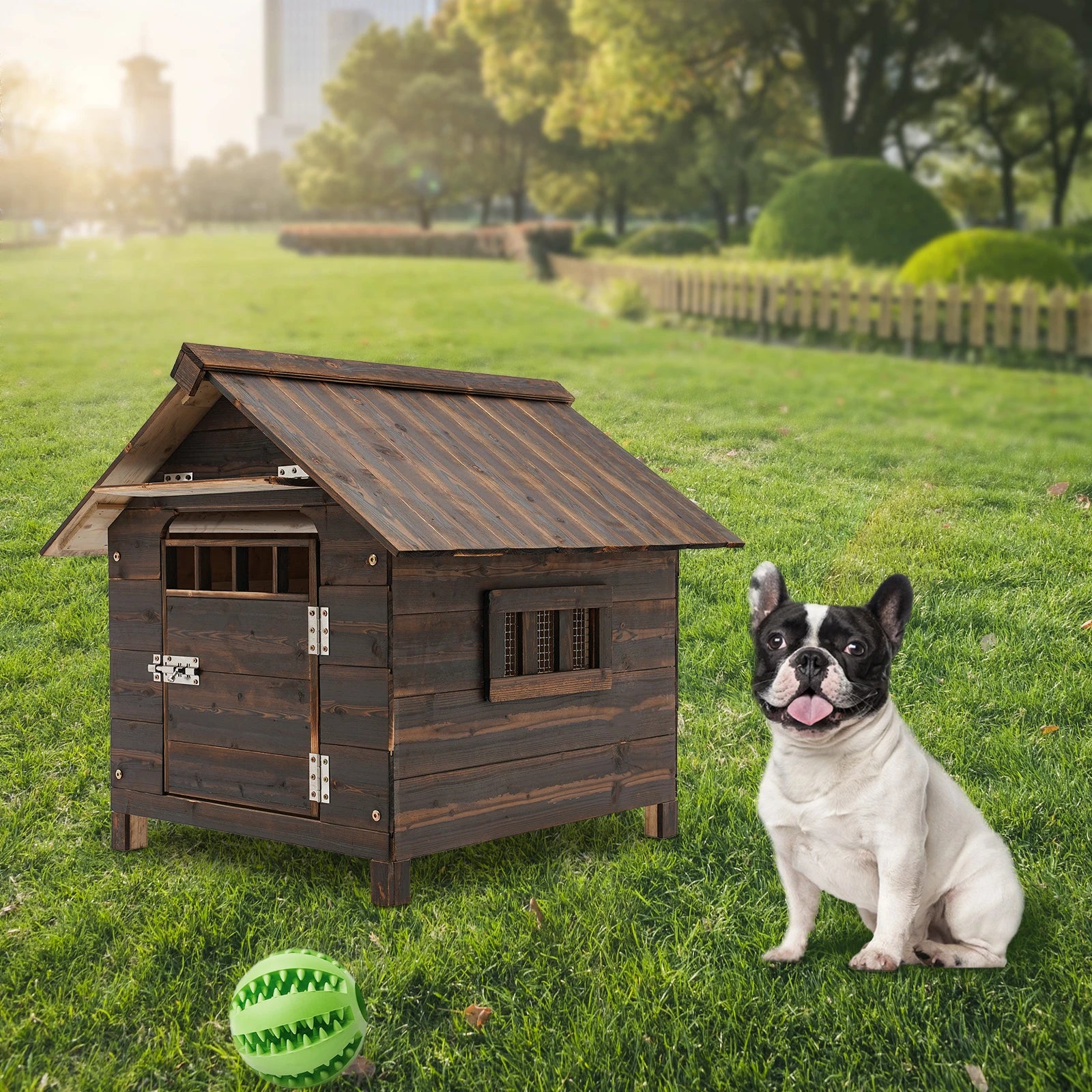 Dog House with Window and Door Easy to Install Water Resistant Pet House for Indoor and Outdoor Use - The Paw Tech