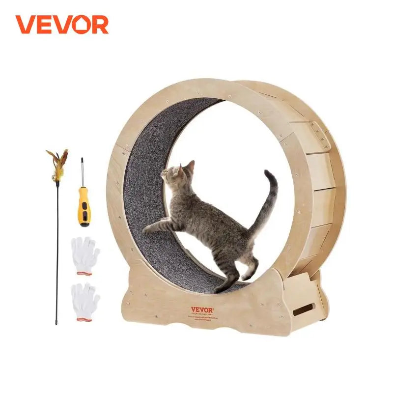 VEVOR Cat Exercise Wheel Natural Wood Silent Running Toy - The Paw Tech