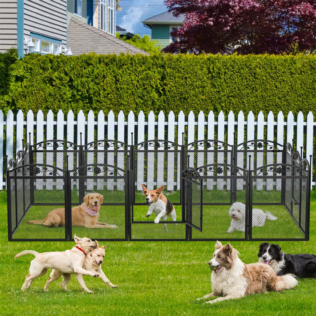 8 Panels DIY Heavy Duty Dog Playpen Pen Outdoor Indoor Dog Puppy Metal Fence with Waterproof Fertility Pad for Whelping,Training - The Paw Tech