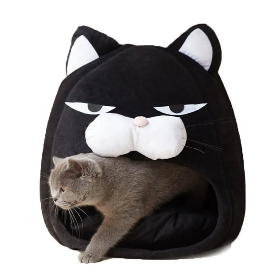 Foldable Cat House Soft Pet Nest With Cushion Cute Cartoon House for Cats Dogs Warm Puppy Kennel Kitten Cave Mat Cat Accessories - The Paw Tech