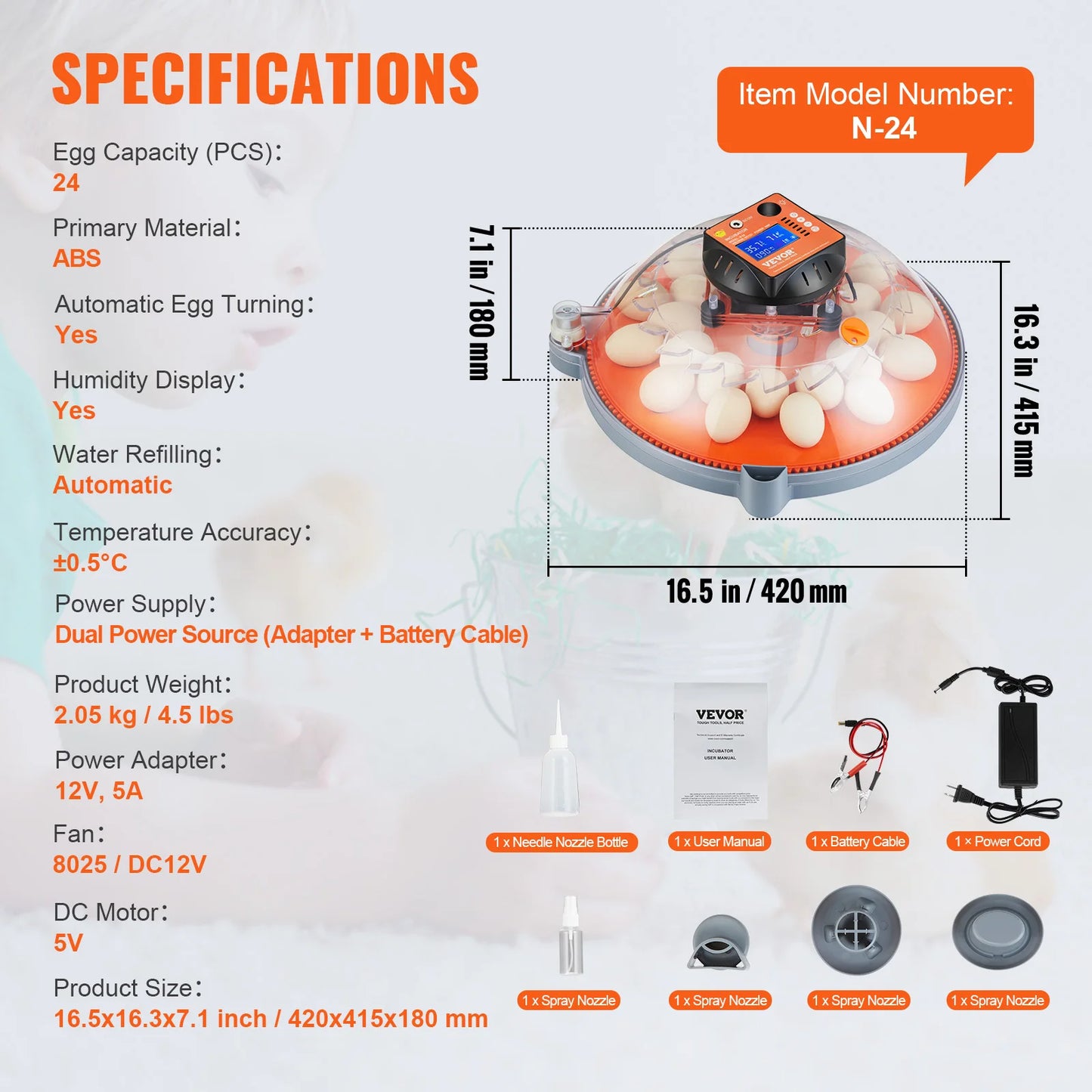VEVOR 12/24/48 Egg Incubator Automatic Turner Poultry Hatcher with Temperature Humidity Control for Chicken Duck Hatching Eggs