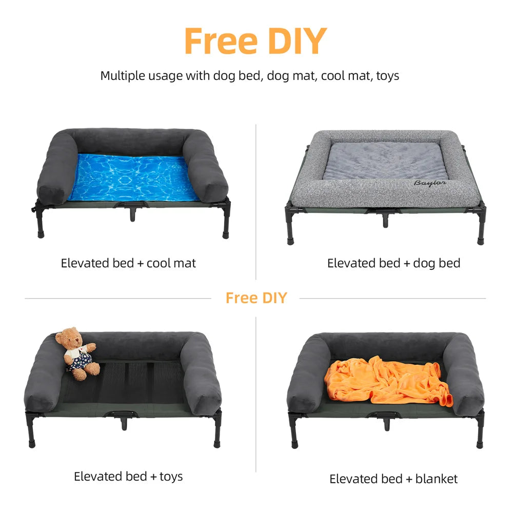 XXL XL Large Dog Bed Outdoor Raised Dog Bed with Cooling Breathable Mat and Soft Plush Mat for Pets and Puppies