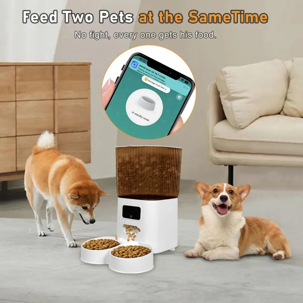 Smart Pet Feeder with Dual Bowls and 5L Transparent Storage WiFi App Control for Automatic Timed Dispensing for Cats and Dogs - The Paw Tech