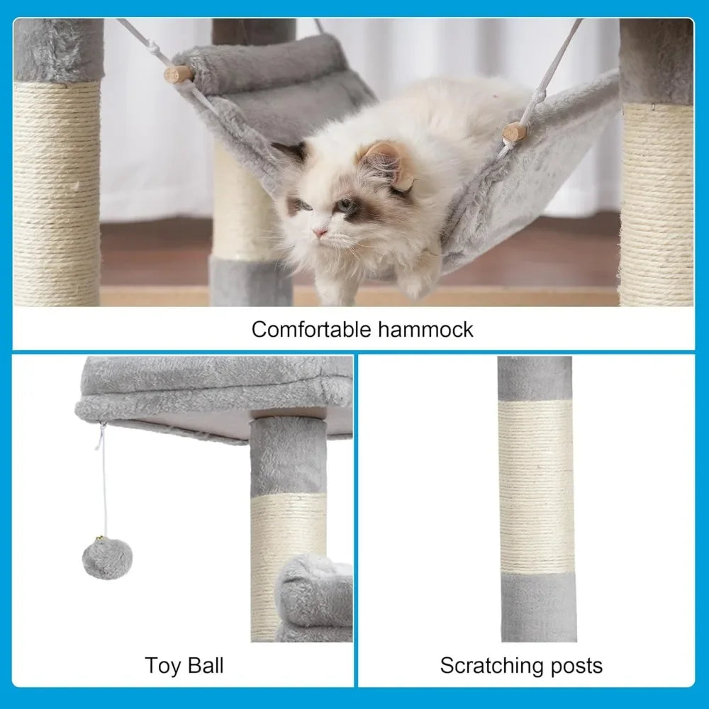 Large Multi-Level Cat Tree Condo Furniture with Sisal Covered Scratching Posts Two Bigger Plush Condos Perch Hammock for Kittens - The Paw Tech