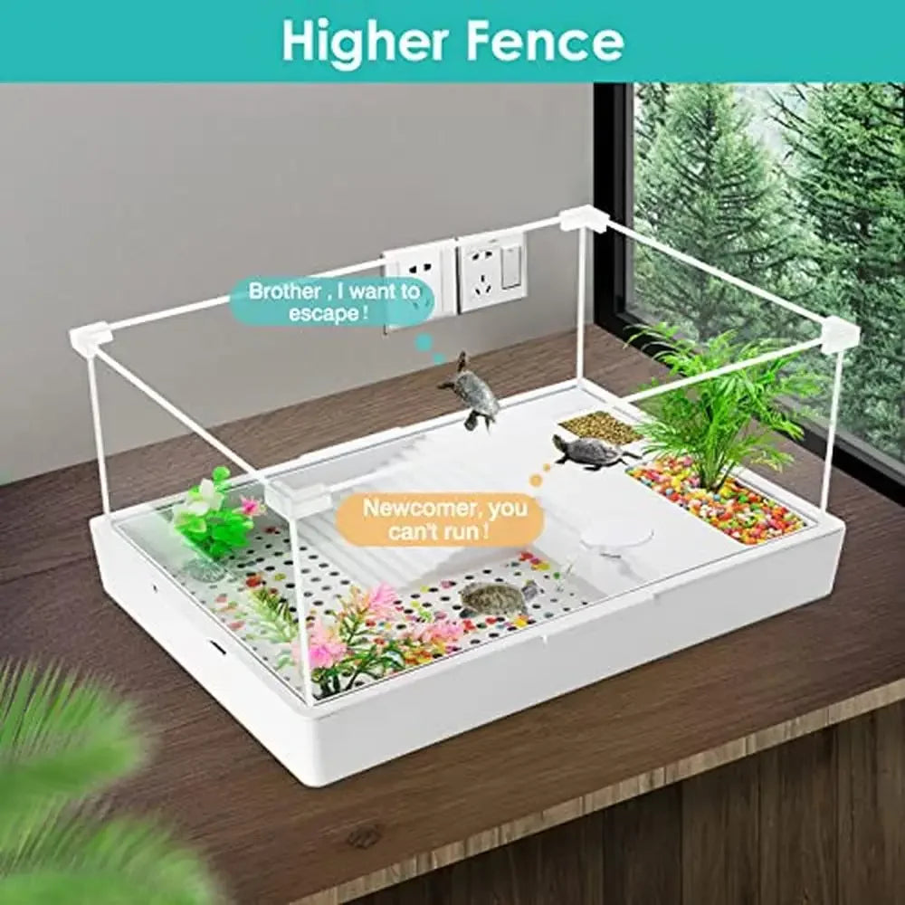 Reptile Tank Aquarium Terrapin Lake 15 Gallons Acrylic Habitat with Water Pump 360° Panoramic View Separated Design Translucent - The Paw Tech