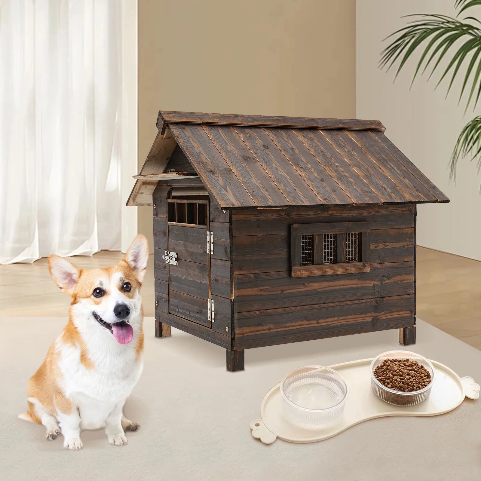 Dog House with Window and Door Easy to Install Water Resistant Pet House for Indoor and Outdoor Use - The Paw Tech