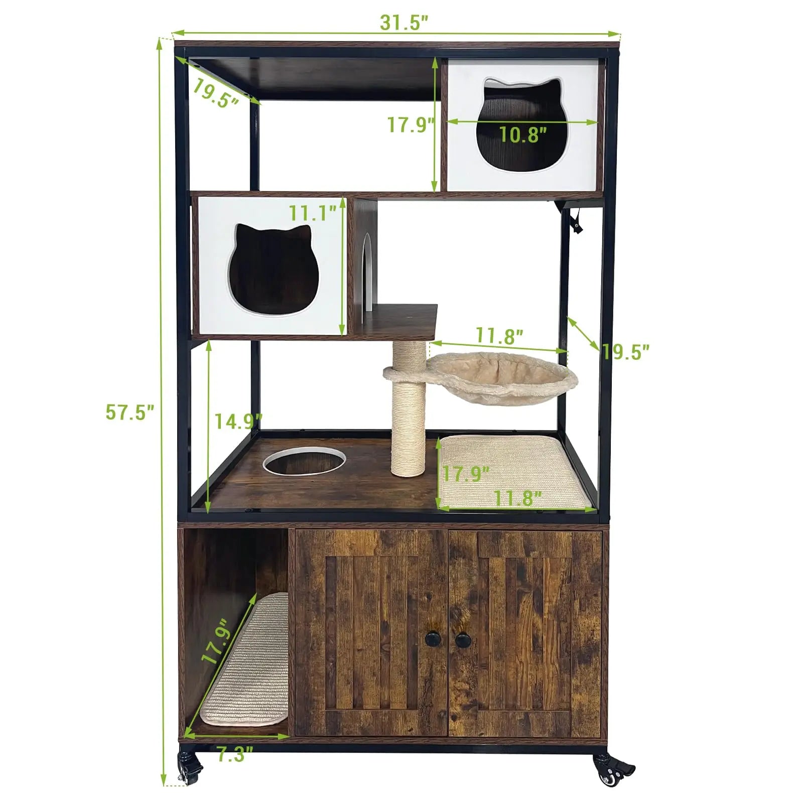 Cat Litter Box Enclosure, Wooden Cat House On Wheels - The Paw Tech