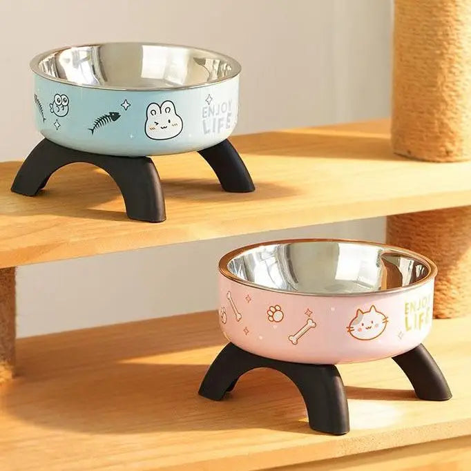 Elevated Pet Bowl for Puppies & Kittens Non Slip Stainless Steel Cat & Dog Food Dish with Neck Support, Anti Tip Design