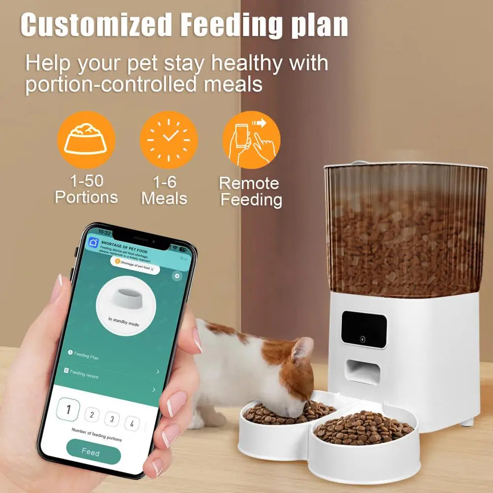 Smart Pet Feeder with Dual Bowls and 5L Transparent Storage WiFi App Control for Automatic Timed Dispensing for Cats and Dogs - The Paw Tech