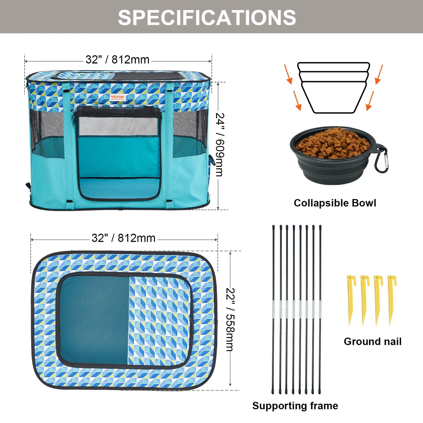 VEVOR Portable Foldable Pet Playpen Tent Crate Kennel Waterproof Puppy Shelter for Dog Cat Cages Indoor Outdoor Travel Camping
